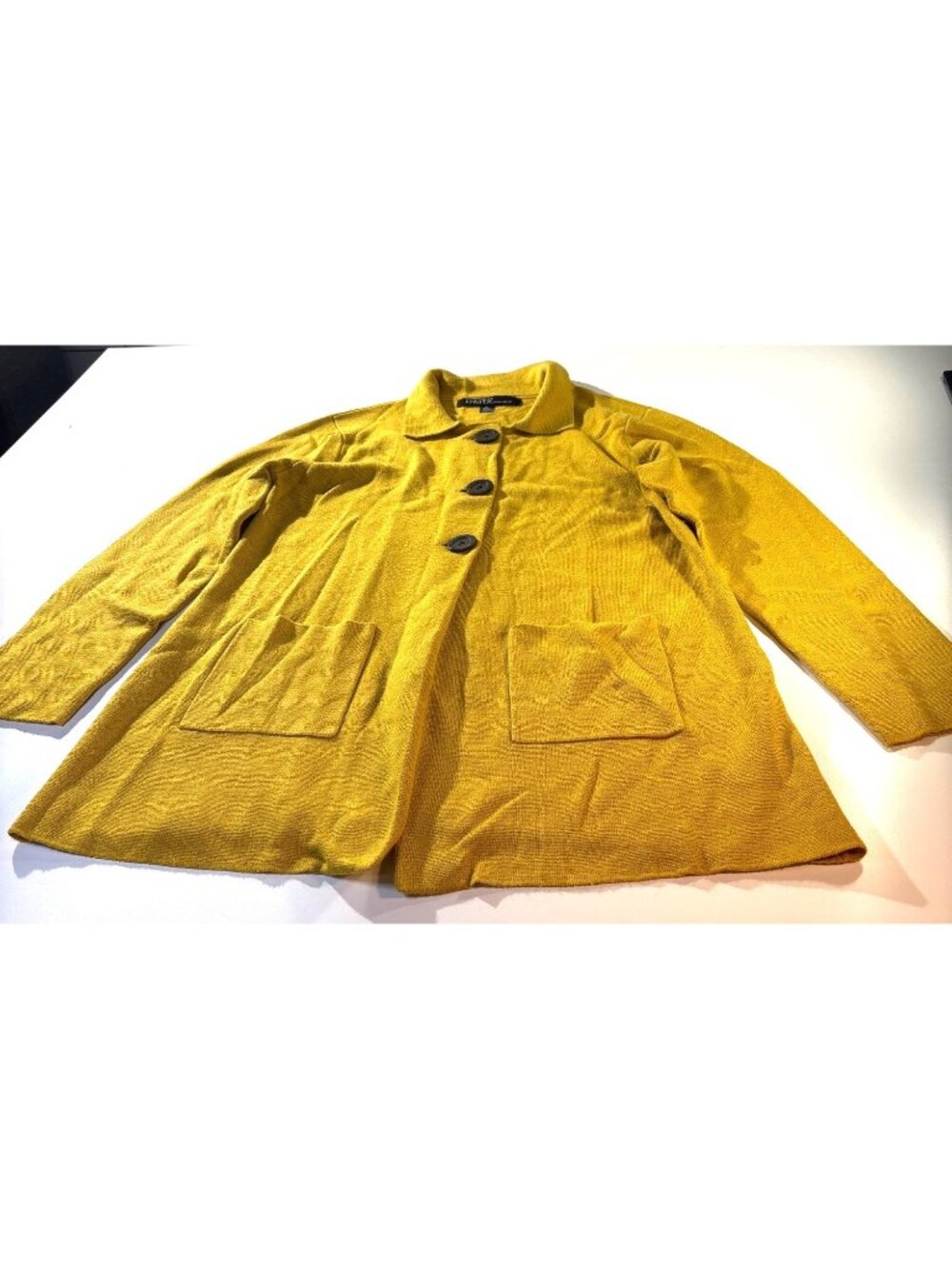 Kasper Yellow Button-Up Knit Cardigan Jacket XL